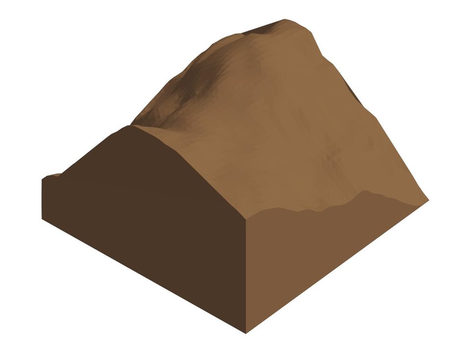 Terreno de Machu Picchu en Revit creado desde el mapa: una montaña de unos 770 por 770 metros con sus cotas.